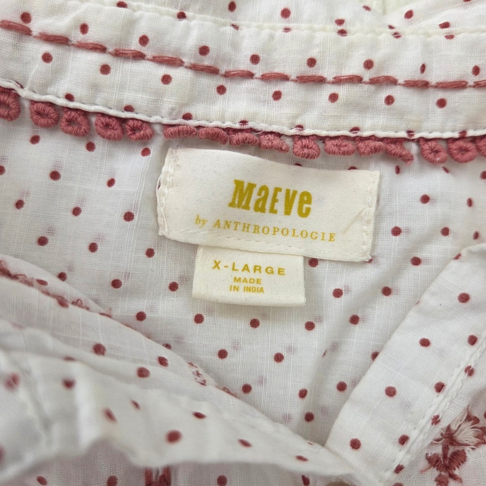 Maeve Anthropologie White Red Polka Dot Embroidered Cotton Top XL Sleeveless - Picture 3 of 10